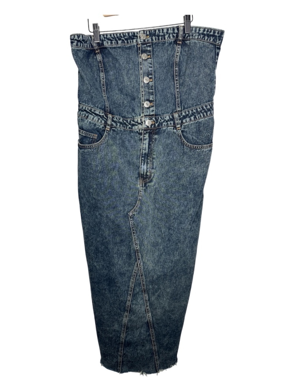 Forever 21 + acid -wash denim strapless long dress front button down size 0X